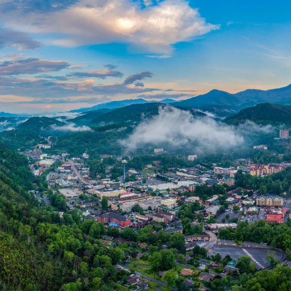 Gatlinburg, TN - Mountain town in valley