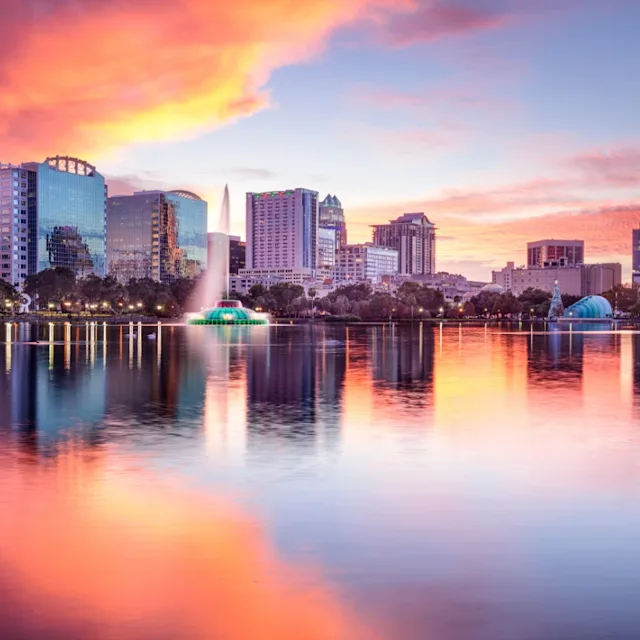 Orlando, FL - City skyline at sunset